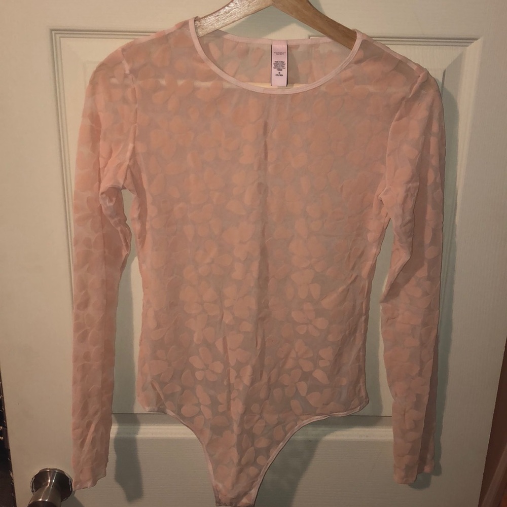 VS Beautiful Pink Sheer Floral Pattern Bodysuit!